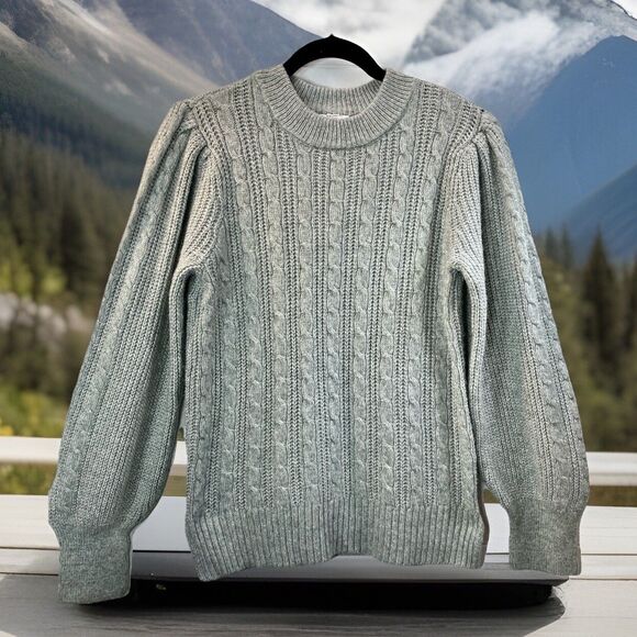 Crown & Ivy Sweaters - Crown & Ivy Sweater M Puff Sleeve Cable Knit Long Sleeve Preppy Prep School